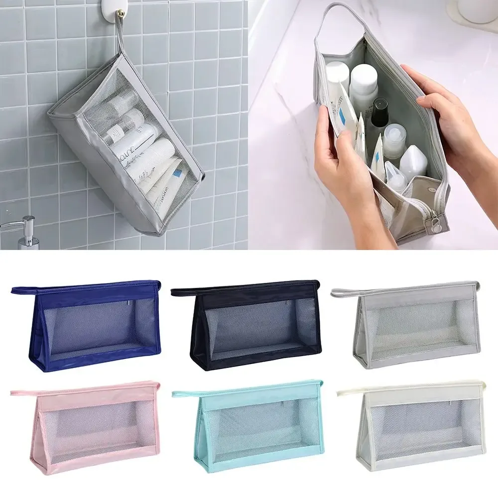 nouvelle trousse de toilette à fermeture éclair, pochette à maquillage en maille portable, sac en maille multifonctionnel de grande capacité, camping