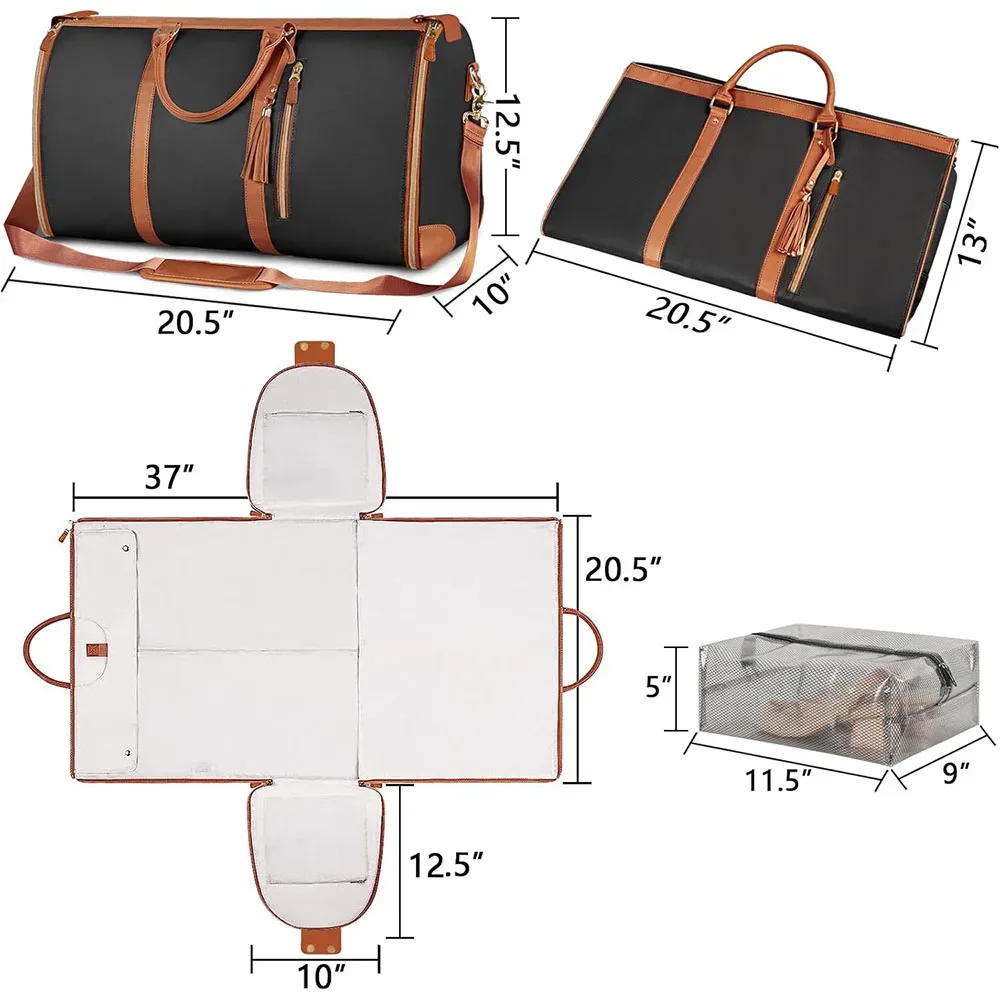 sacs de voyage pour vêtements, sacs de rangement multifonctionnels pliables pour femmes avec pochette à chaussures 2 en 1, valise suspendue