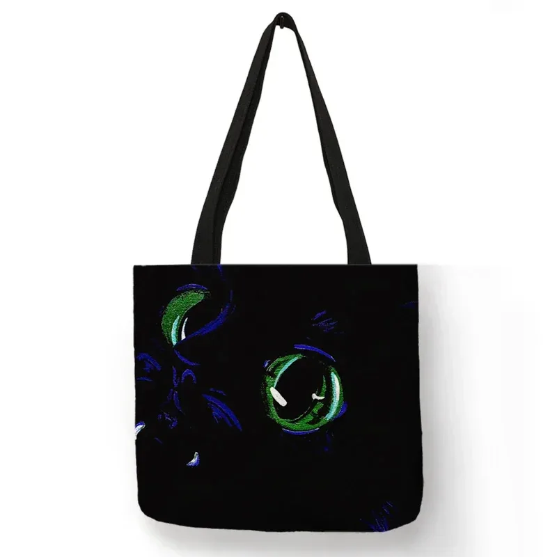 sac à bandoulière imprimé chat noir pour femmes, fourre-tout, sacs à main, peinture artistique animale, sac de shopping graphique pour boutique, supermarché, fourre-tout de plage