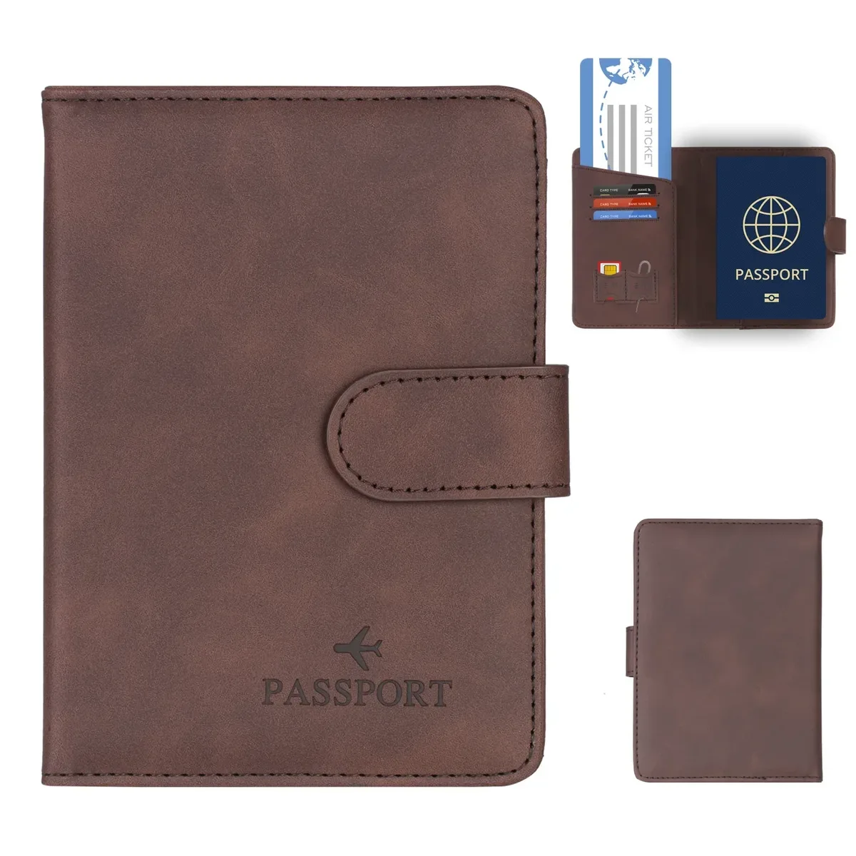 porte-passeport de voyage simple, étui portefeuille avec blocage rfid, étui pour cartes d'affaires en cuir pu, accessoires de voyage pour femmes et hommes