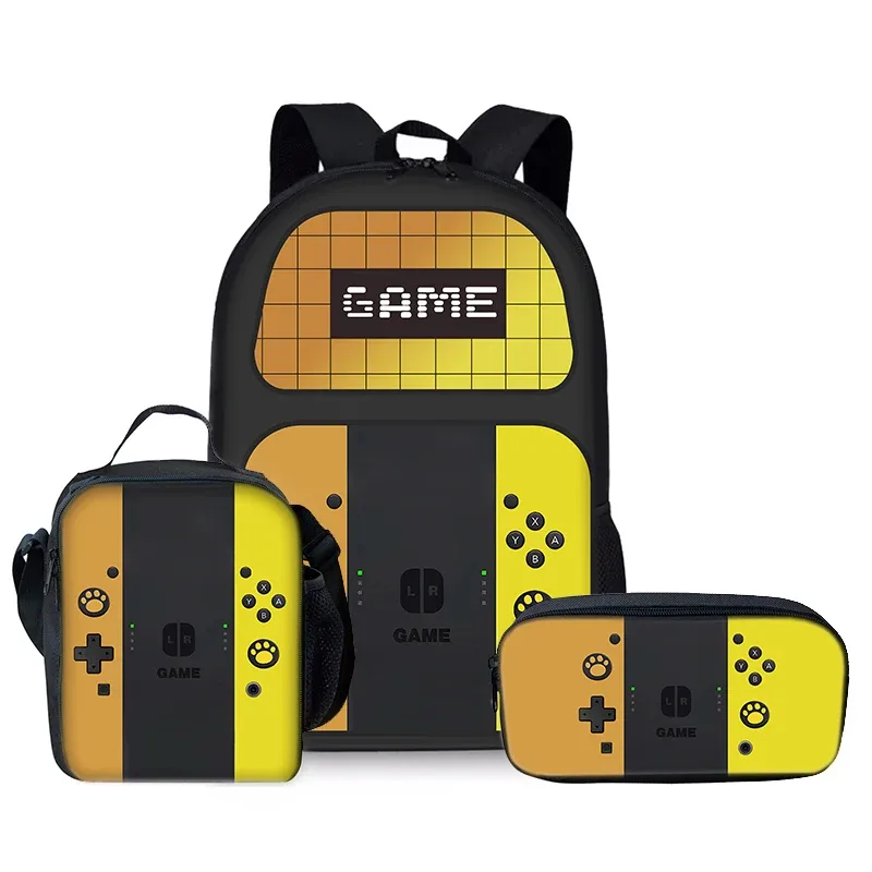 sacs à dos trois pièces pour garçons et filles, design console de jeu, meilleurs cadeaux, sac à dos scolaire dessin animé 2d pour enfants