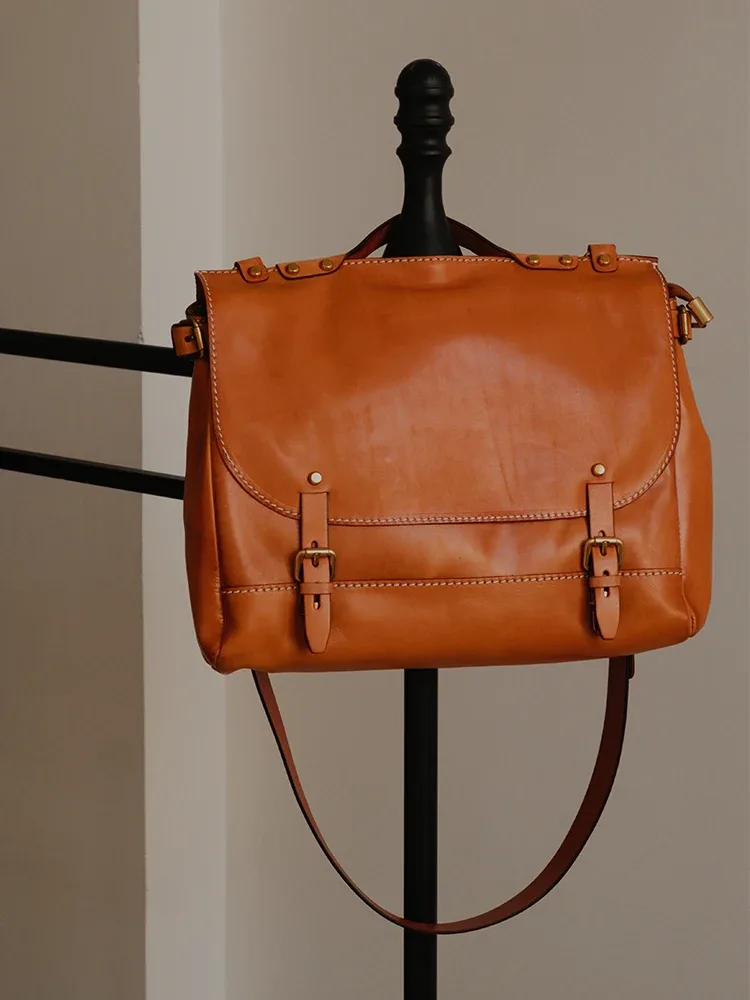 pndme vintage haute qualité en cuir véritable hommes porte-documents mode voyage à la main en cuir de vache travail épaule sac de messager