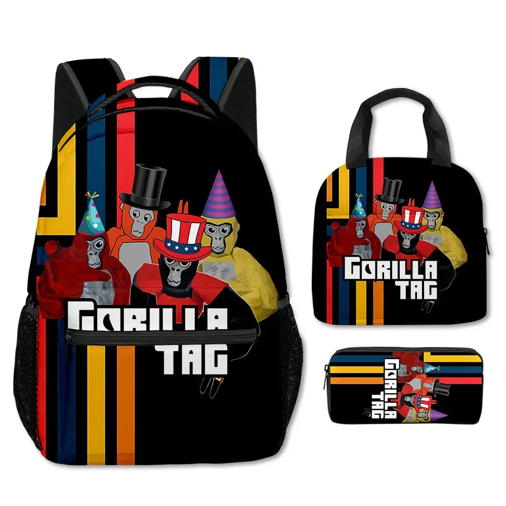 mode nouveauté cool nouveauté gorille tag impression 3d 3 pièces/ensemble étudiant sacs d'école sac à dos pour ordinateur portable bandoulière sac à déjeuner porte-crayon