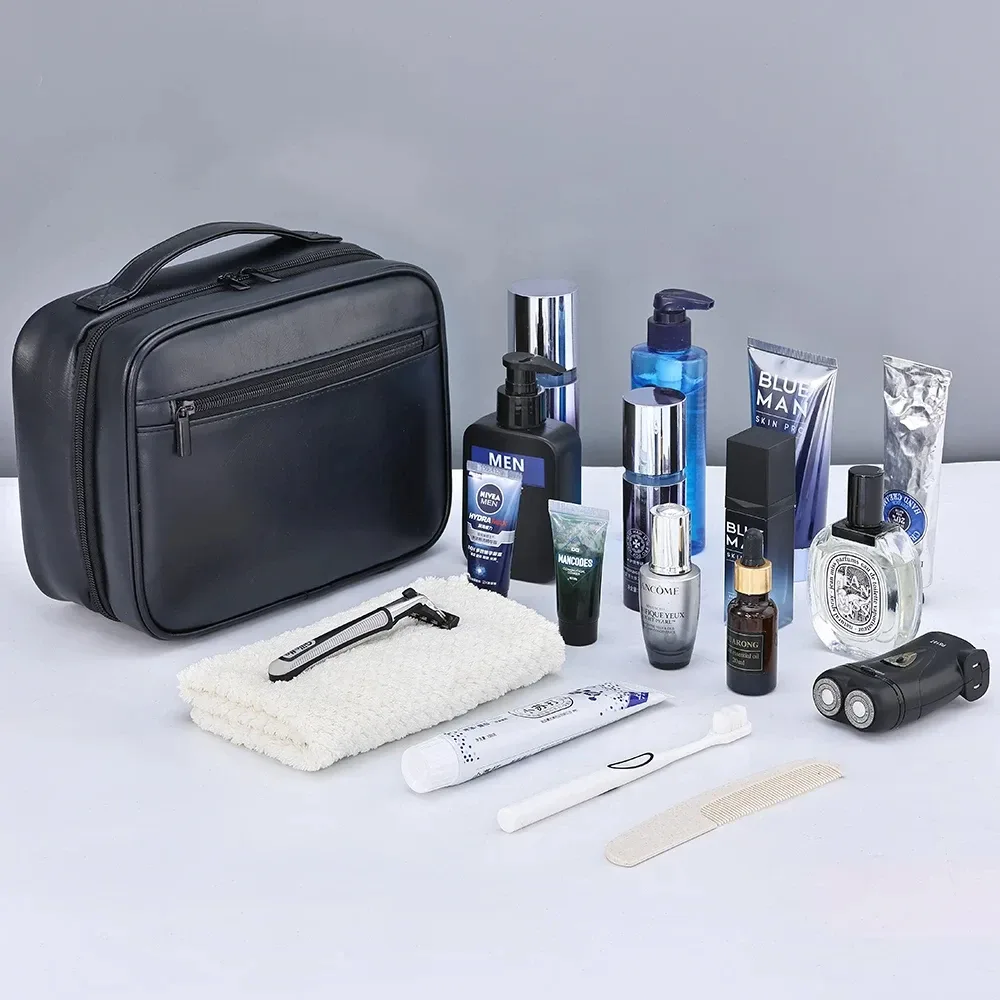 sac de rangement portable en cuir pu pour hommes et femmes, sac de rangement d'affaires à fermeture éclair, organisateur de produits de toilette, sac à cosmétiques de voyage, pochette de lavage étanche suspendue