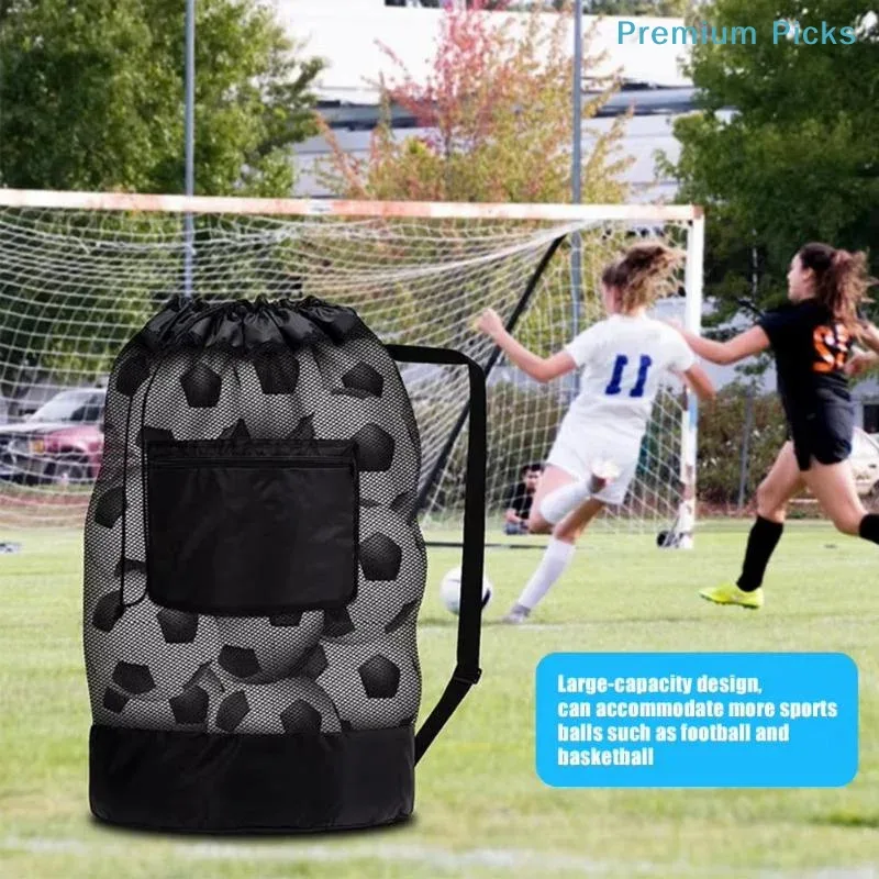 sac de sport portable 1 pièce, très grand, en maille, avec cordon de serrage et poche zippée, pour le football, le basketball, le volleyball.
