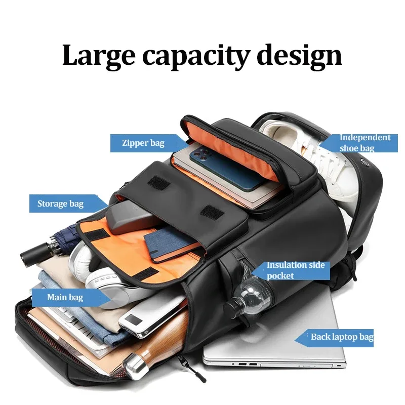 sac à dos de voyage pour homme grande capacité 50l, sac à dos imperméable pour trekking en plein air, sac à dos pour ordinateur portable 17 pouces avec sac à chaussures
