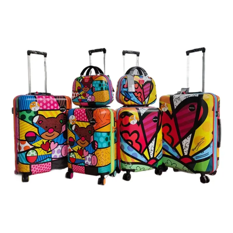 bagage léger pour femme avec motif cœur – roulettes pivotantes silencieuses, serrure tsa et boîte de maquillag