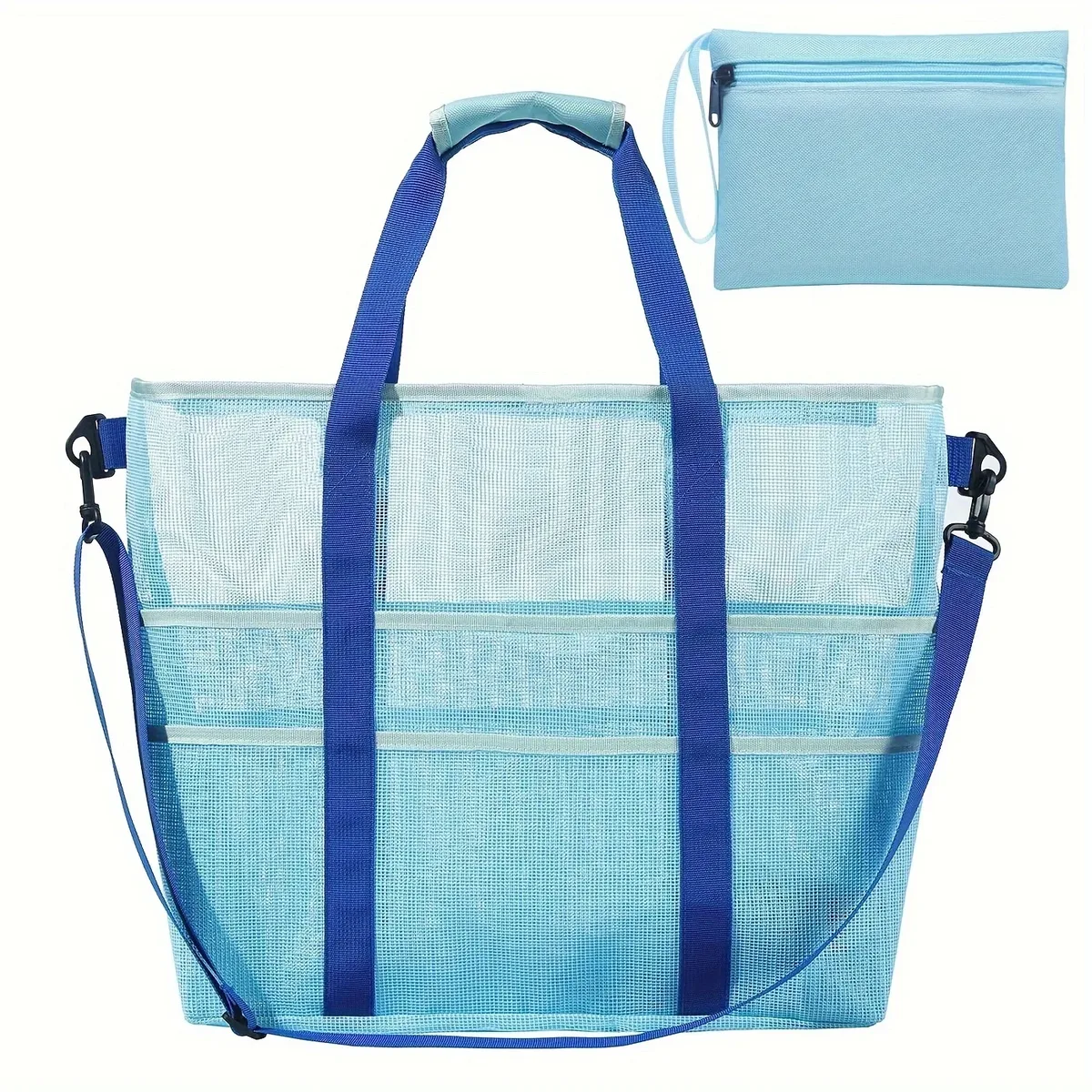 sac de plage en maille portable grande capacité, sac fourre-tout à bandoulière pour vacances d'été, natation et voyage