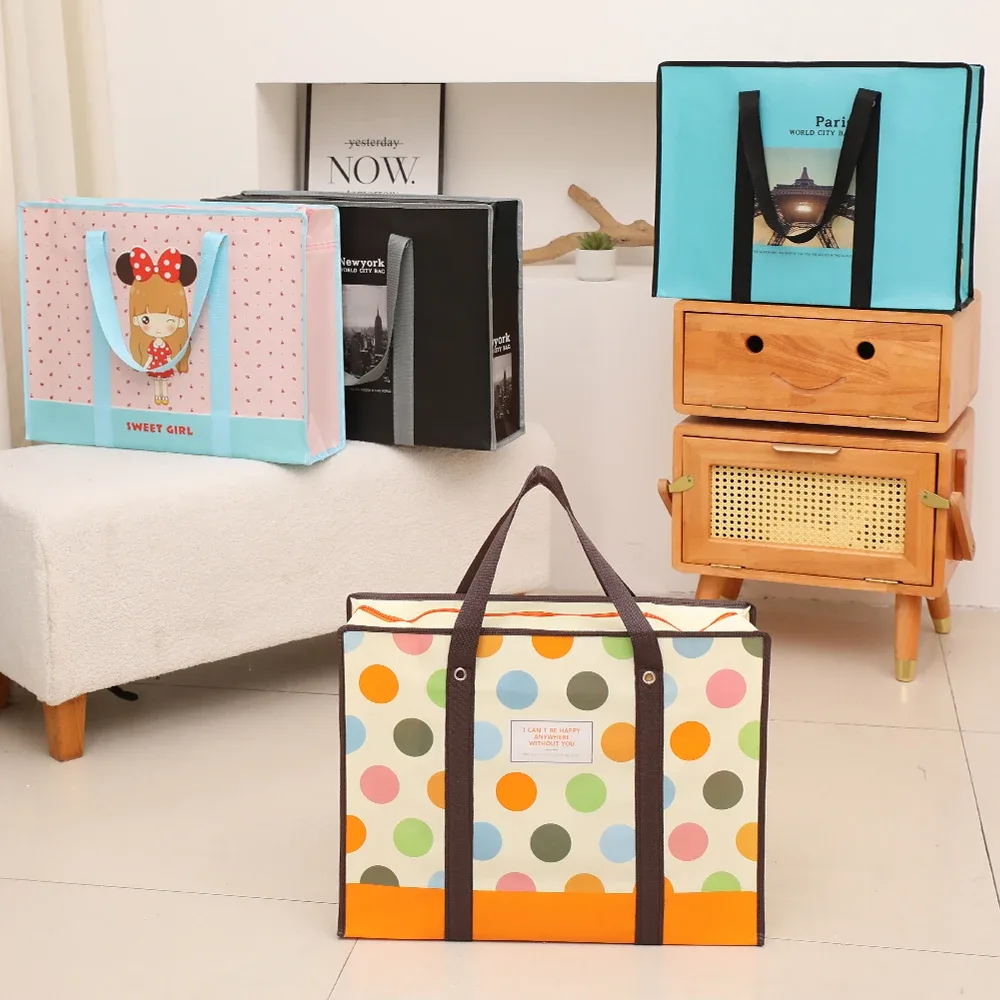 Sac de rangement de couette non tissé de dessin animé portable, grande capacité, étanche, voyage, shopping, organisateur de jouets GT, sac plié