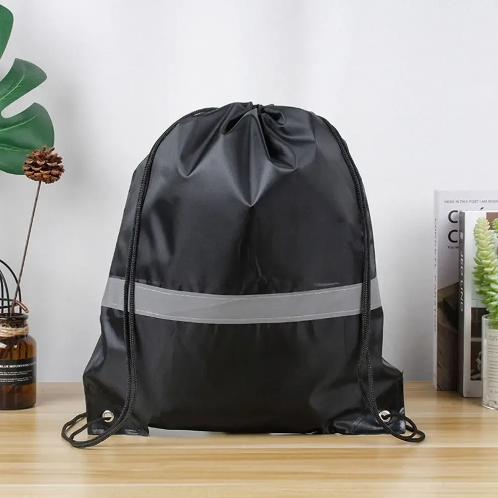 sac à dos de sport à cordon de serrage avec bande réfléchissante, sac à bandoulière en polyester 210d imperméable, couleur unie, portable