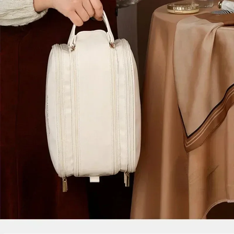 trousse de maquillage multifonctionnelle pour femme, cuir pu, grande capacité, portable, double fermeture éclair, voyage, brosse à maquillage, rangement d'articles de toilette
