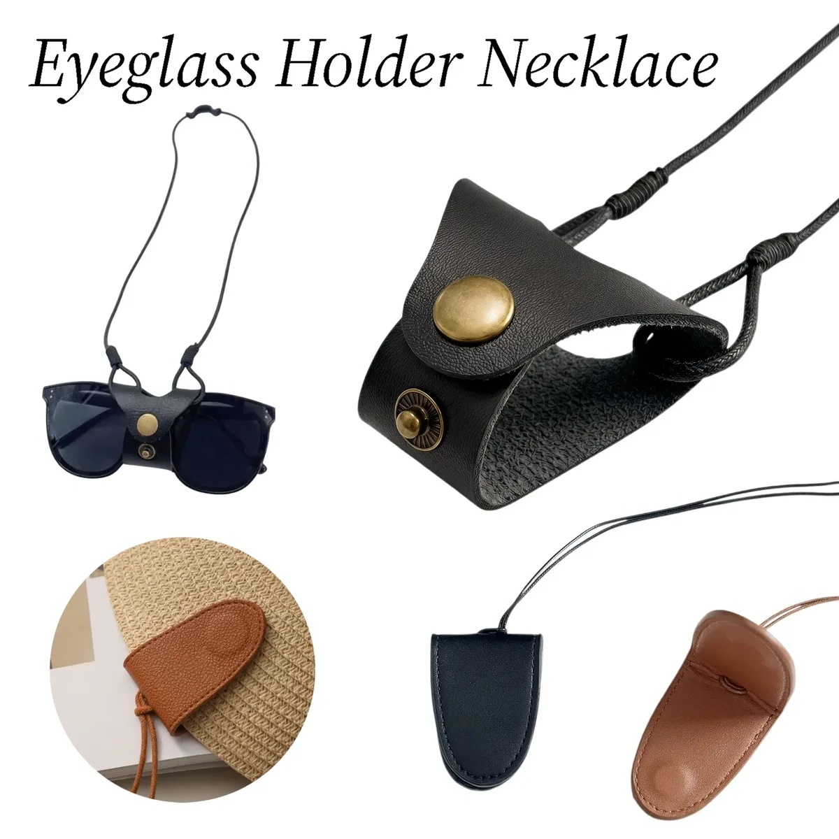 sac de rangement portable en cuir pu à suspendre autour du cou pour lunettes, chaîne anti-perte, étui de voyag