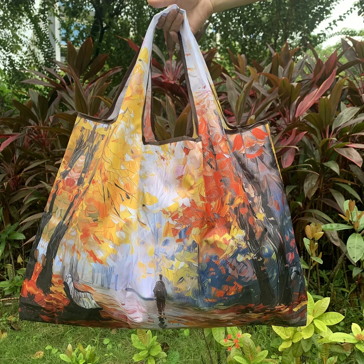 sac fourre-tout pliable de grande capacité, style peinture vintage, sac de courses durable en nylon résistant aux déchirures, lavable en machine