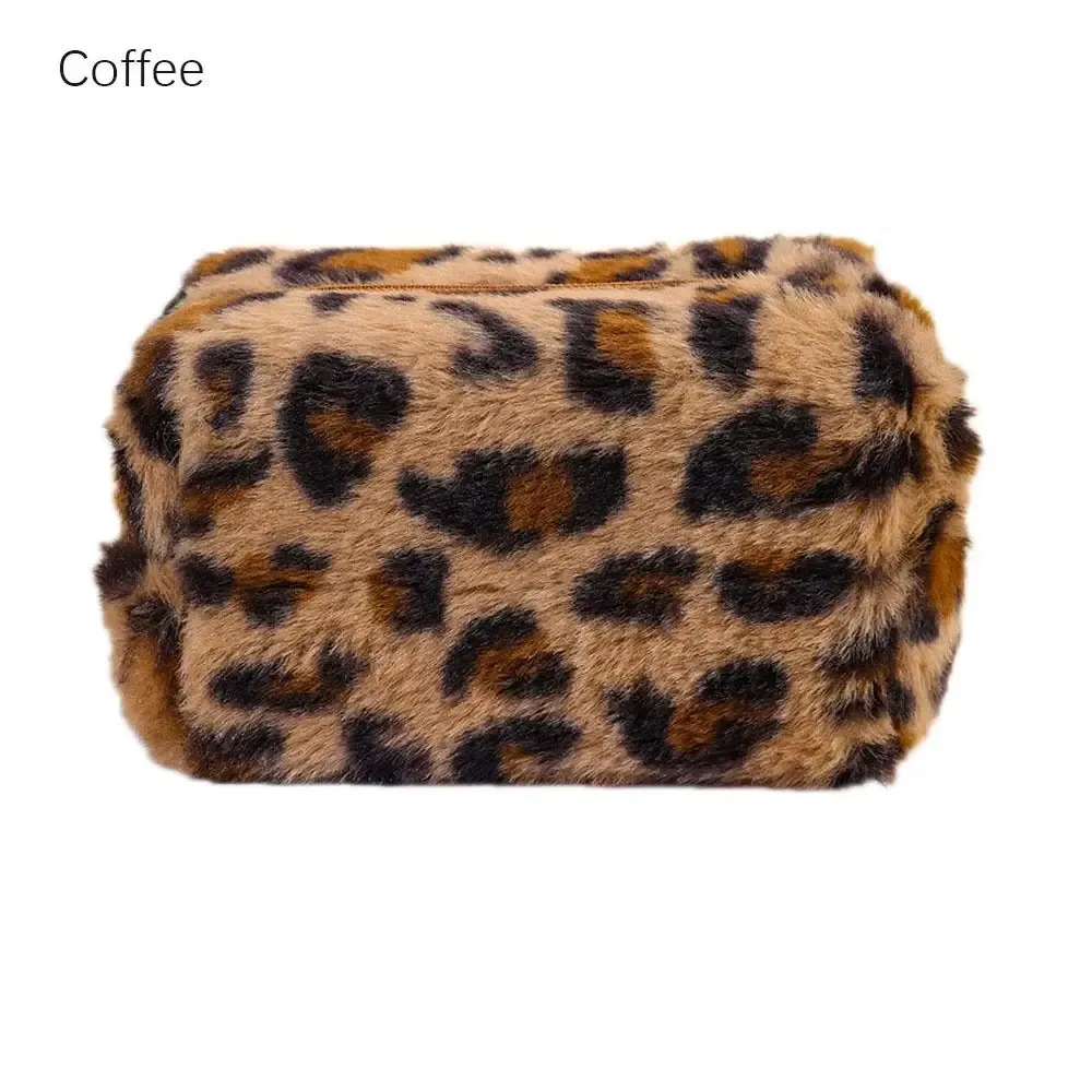 trousse de maquillage à imprimé léopard à la mode, trousse de toilette à fermeture éclair, sac cosmétique de voyage en peluche portable, grande capacité, haute qualité
