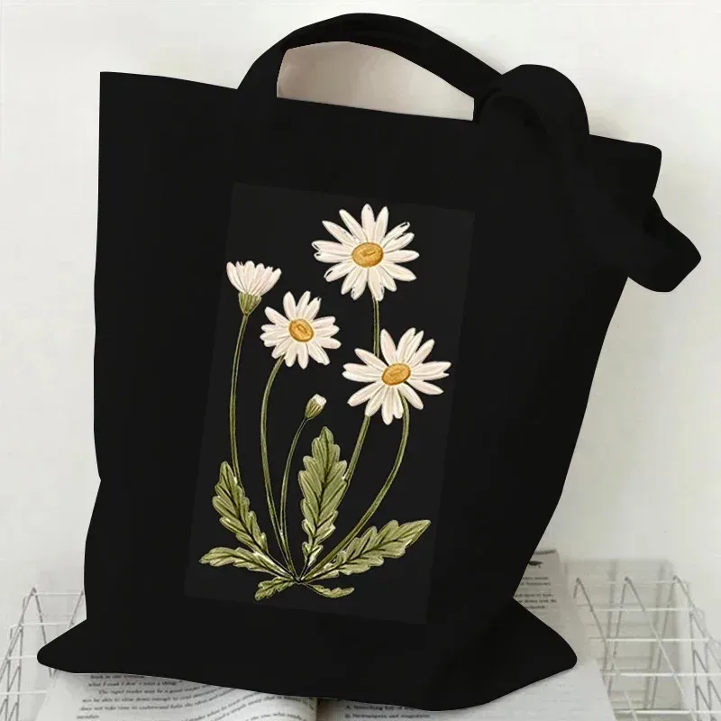 sac fourre-tout en toile décontracté peinture à l'huile fleurs sauvages imprimer dame sac à bandoulière style plante marguerite vintage fleur femmes sac à main