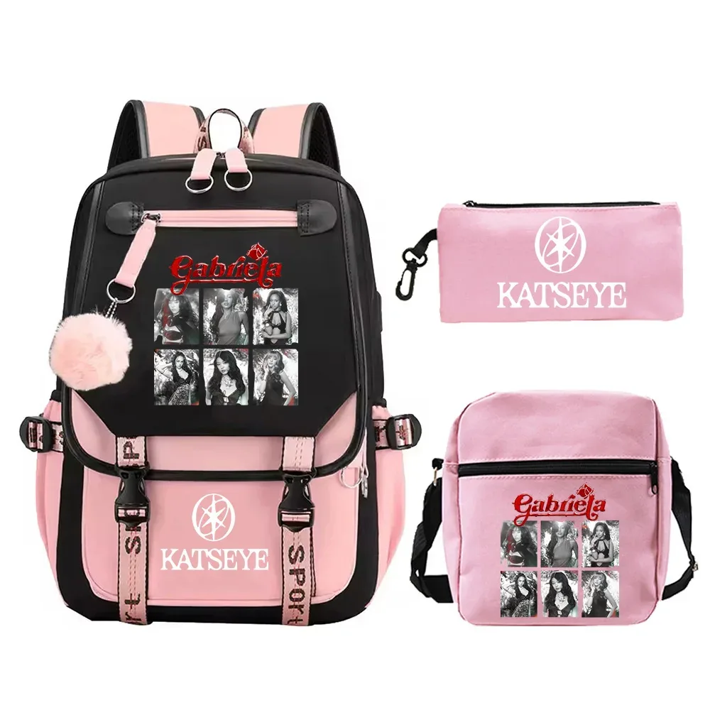 nouveau sac à dos imprimé katseye, 3 pièces/ensemble, sacs d'école pour filles, sac à dos de voyage pour adolescentes, sac à dos de haute qualité, sac à bandoulière, trousse à crayons