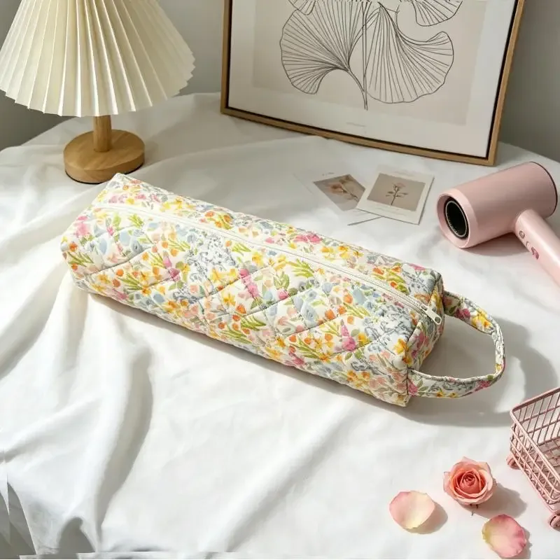 sac de rangement matelassé pour sèche-cheveux avec imprimé floral mignon, poignée portable, grande capacité, étui de transport pour voyage, organisateur de salle de bain
