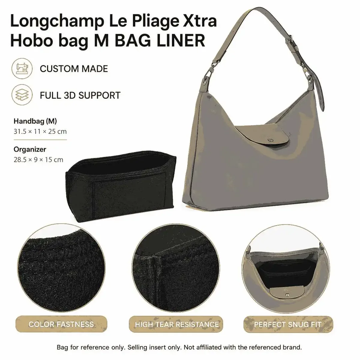 organisateur de sac à main en feutre, doublure de sac sur mesure pour un rangement quotidien, compatible avec longchamp le pliage xtra hobo m l xl