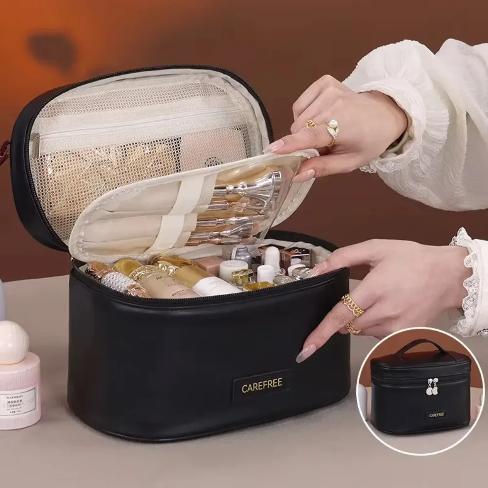 sac à cosmétiques de luxe en cuir pu pour femmes, grande capacité, pochette de rangement de maquillage de voyage, fourre-tout, sac de rangement à fermeture éclair pour cadeau
