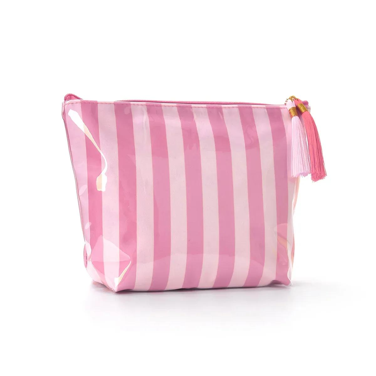 grande trousse de maquillage mignonne à grande capacité avec fermeture éclair - grande trousse de toilette de voyage rayée pour femmes, sac de rangement pour cosmétiques et articles de toilette