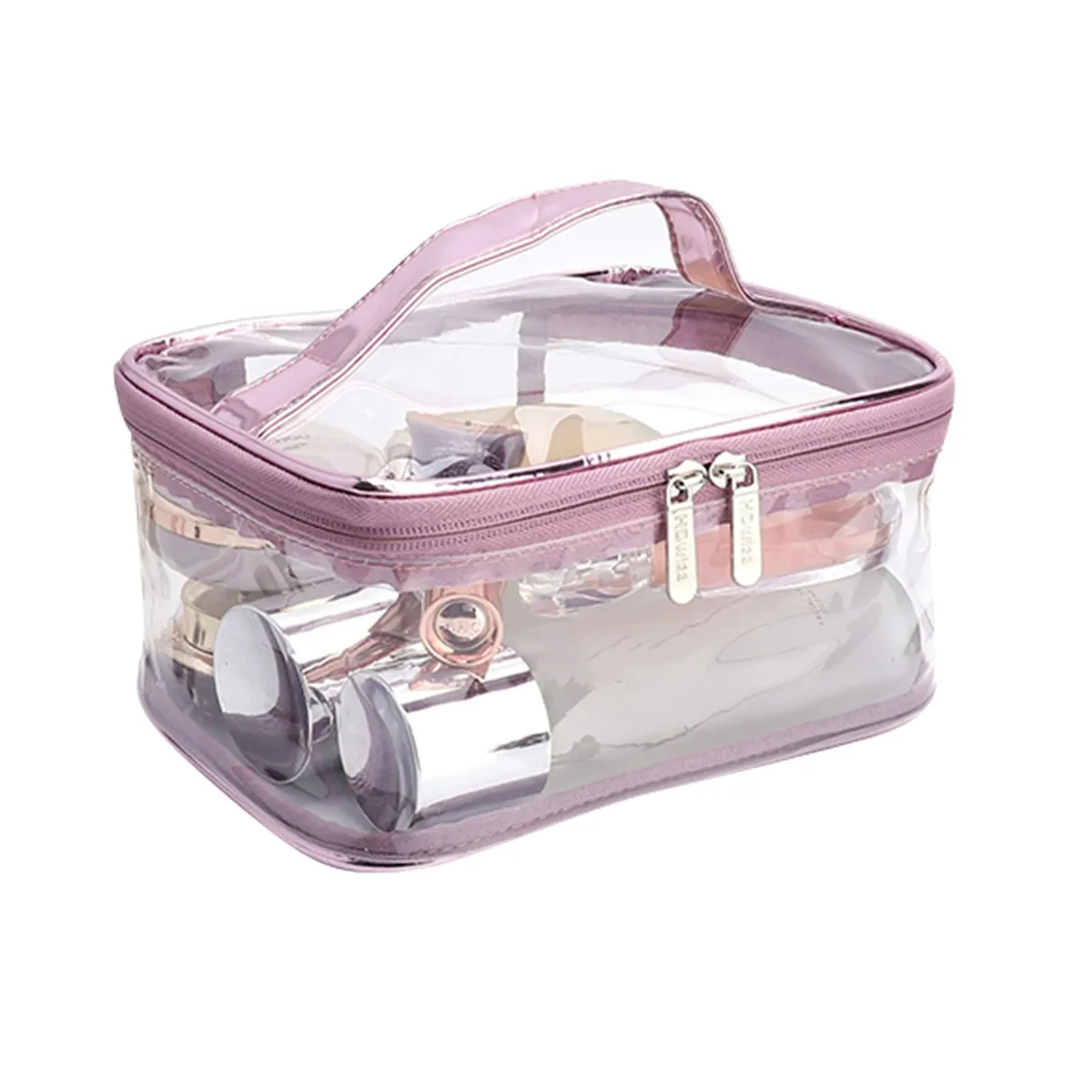 trousse de maquillage transparente avec poignée, trousse de toilette étanche portable, fournitures de rangement de voyage