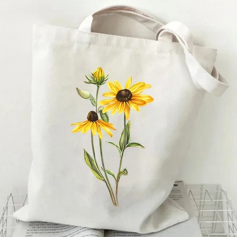 sac fourre-tout en toile décontracté peinture à l'huile fleurs sauvages imprimer dame sac à bandoulière style plante marguerite vintage fleur femmes sac à main