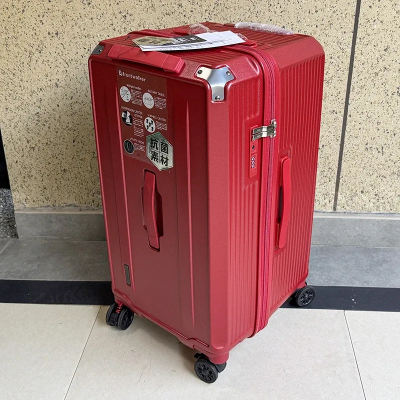 valise de voyage antidéflagrante à cinq roues avec frein, grande taille 36/38/40/50 pouces, matériau pc épais, boîtier de chariot à fermeture éclair