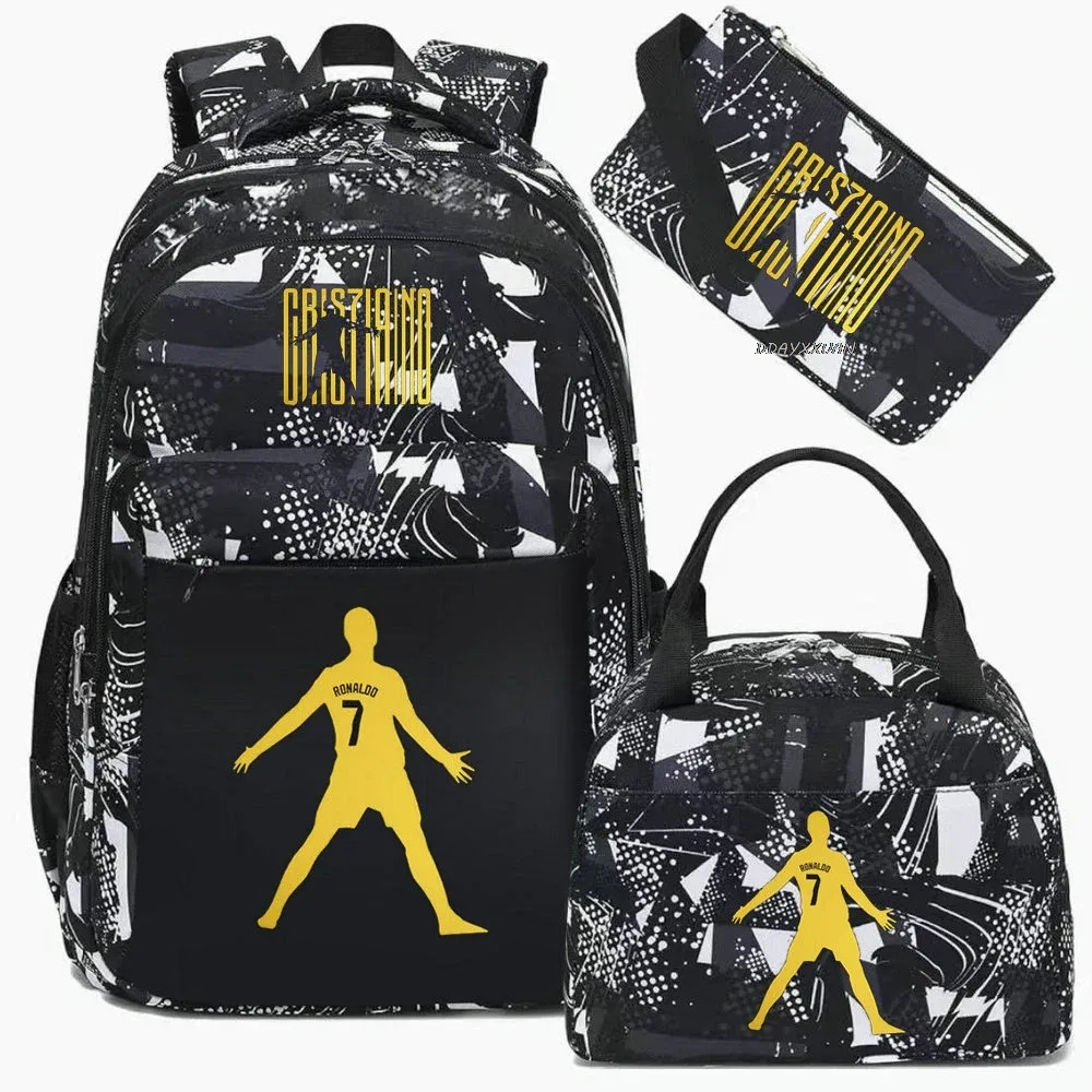 3 pièces/ensemble cr7 adolescent étudiant garçons fille enfants école livre sacs femmes hommes sac à dos adolescents cartable étudiants ordinateur portable voyage sacs à dos