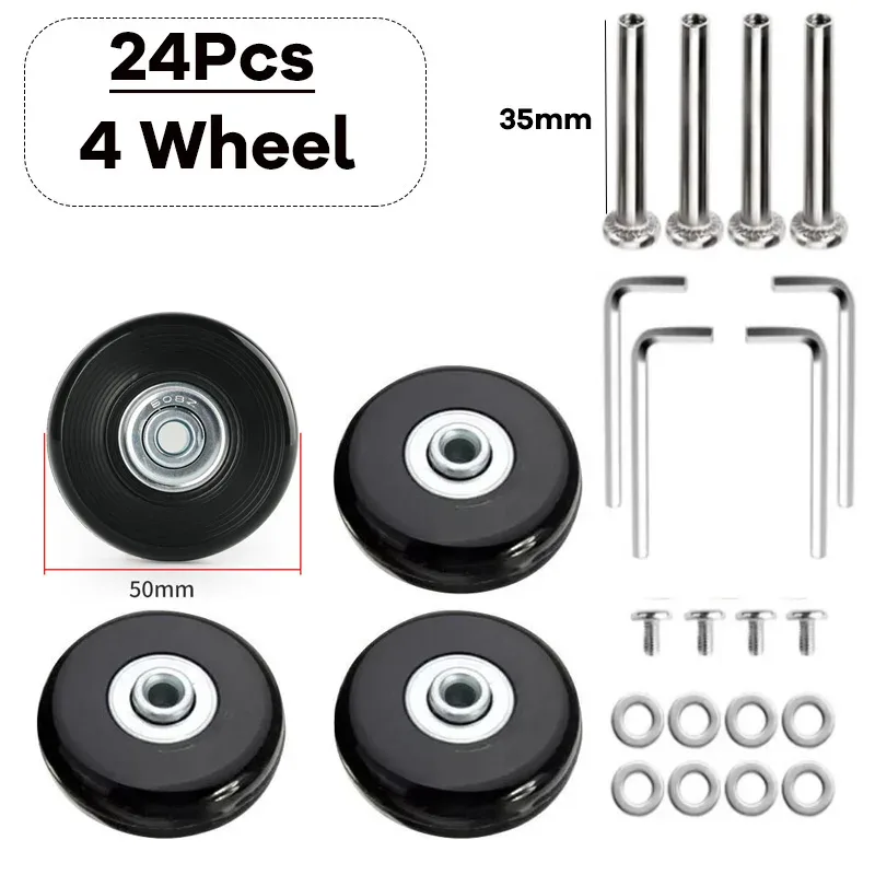 kit de réparation de pièces de valise, essieux de remplacement, roues de bagage de voyage silencieuses, roulettes, dia40 mm, 50mm, 60mm, 12 pièces, 24 pièces par ensemble