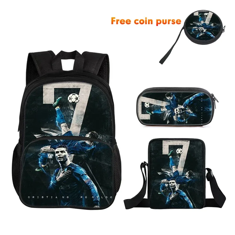 ronaldo 3 pièces ensemble sac à dos sport sac à bandoulière trousse à crayons cr sac à dos football étoile livre sacs pour garçons filles meilleur cadeau
