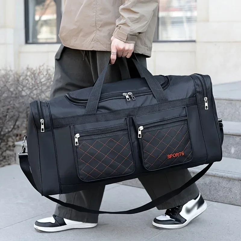 Sac polochon de voyage de grande capacité, style décontracté, plusieurs compartiments et poches, parfait pour les courts voyages, sac de voyage sportif