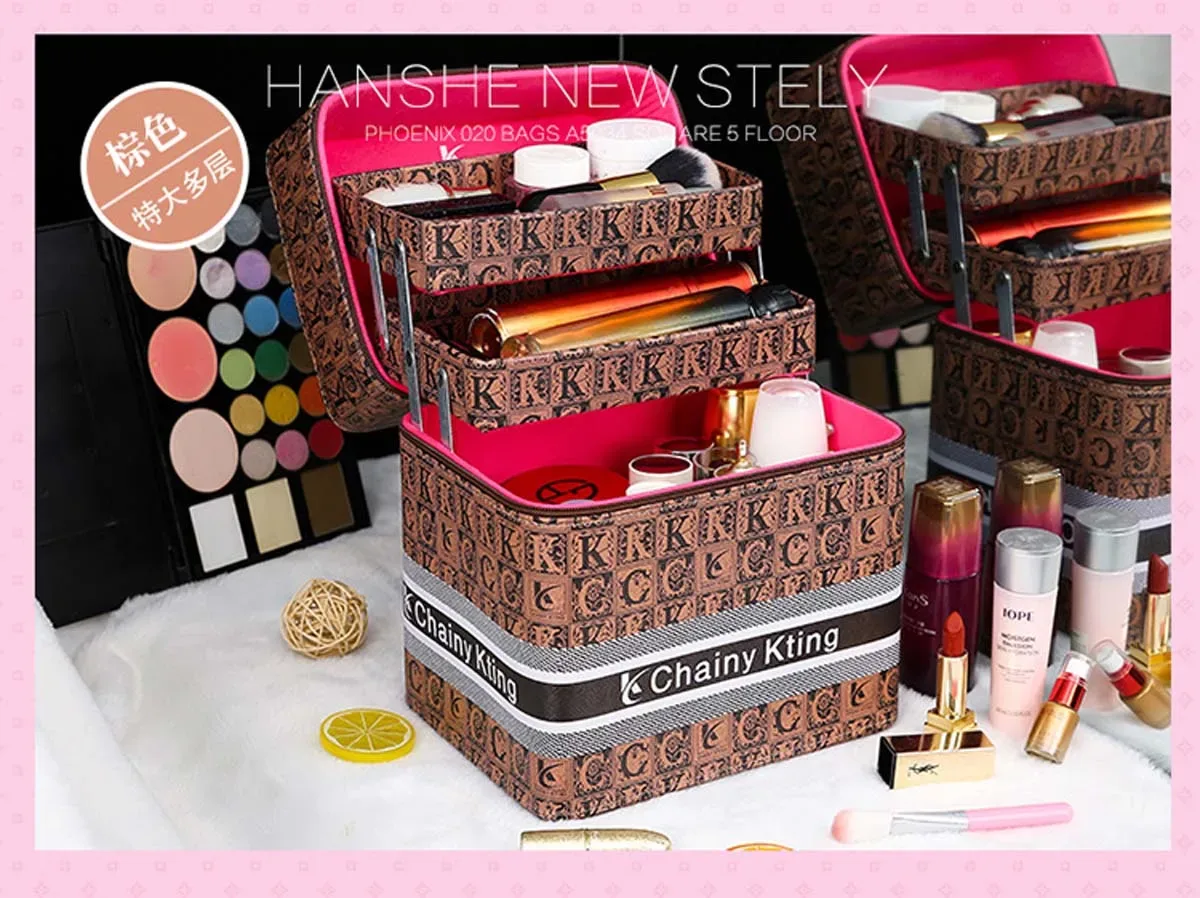 trousse de maquillage rétro à la mode, nouvelle trousse de maquillage multicouche de grande capacité, boîte de rangement de cosmétiques portable de voyage, cinq modèles
