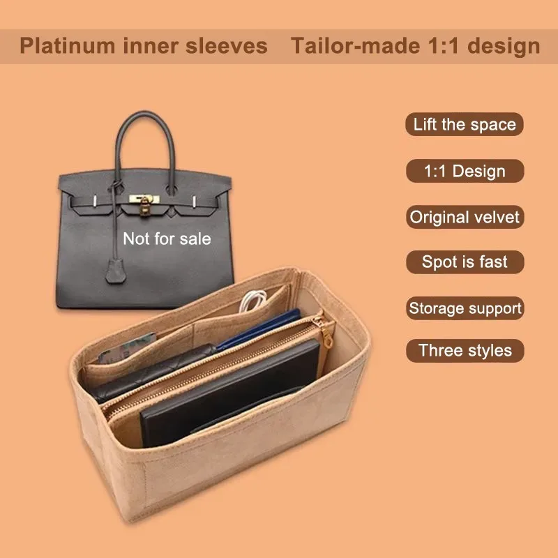 insert organisateur de sac pour h-birkin 25 30 35, sac à main en velours, sac à cosmétiques, support de rangement, sac de modification intérieure, accessoire