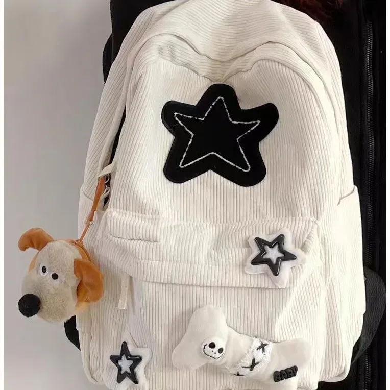 sac à dos d'école de grande capacité pour adolescentes y2k, sac à dos pour ordinateur portable à motif d'étoile pour filles, sac à dos en velours côtelé, sac à bandoulière à double sangle