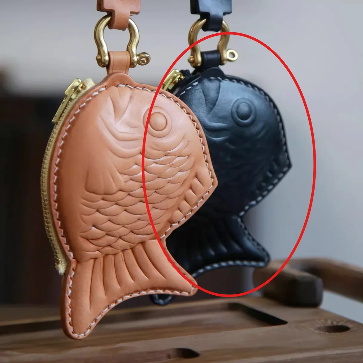sac de poisson au vivaneau rouge fait à la main, breloque japonaise rétro en cuir, porte-monnaie, petit sac de rangement, porte-clés de décoration