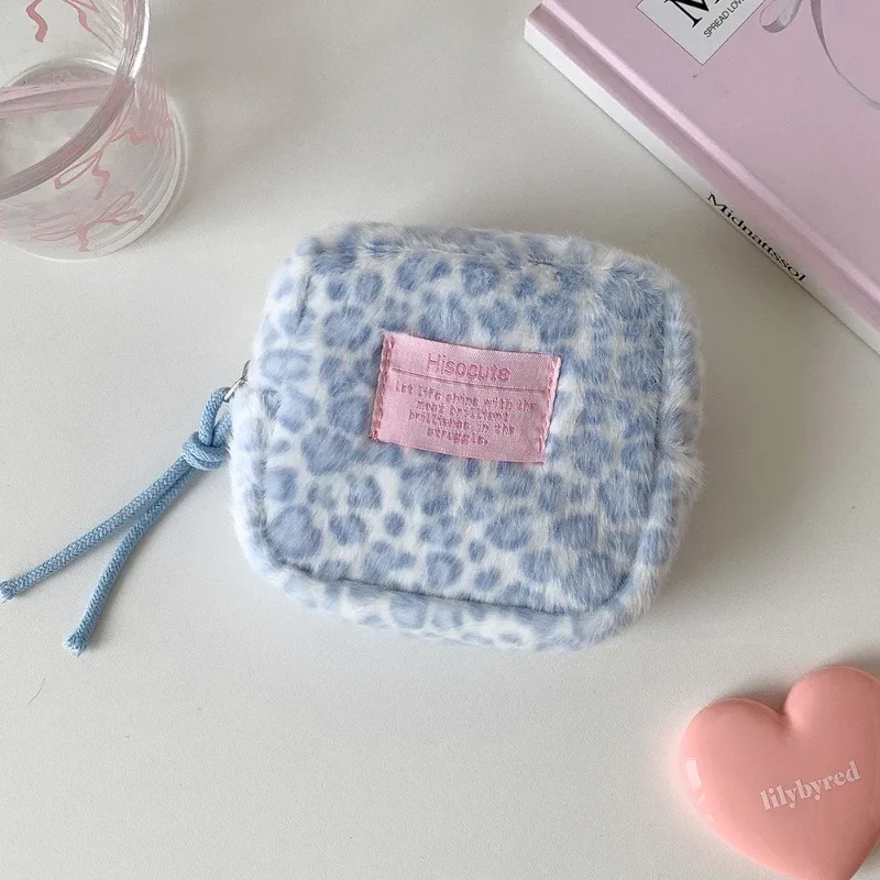 1 pièce trousse de maquillage carrée en peluche rétro à imprimé léopard, mignonne et portable, sac de rangement pour articles de toilette, cadeau pour femme