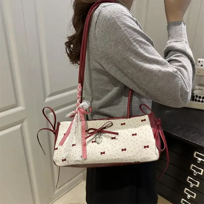 sacs à bandoulière en dentelle à carreaux pour femmes, sac sous les bras en patchwork de style collégial pour filles, design plissé simple, sacs à main féminins