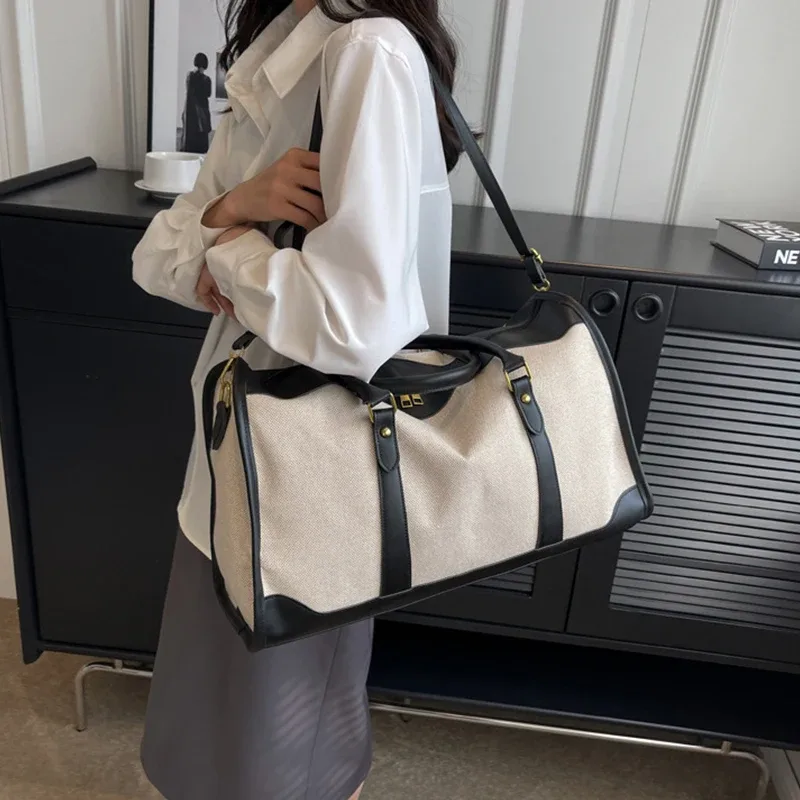 sacs de voyage en toile grande capacité pour femmes, sac à main de voyage personnalisé avec logo, sac de sport vintage, personnalisation sur mesure