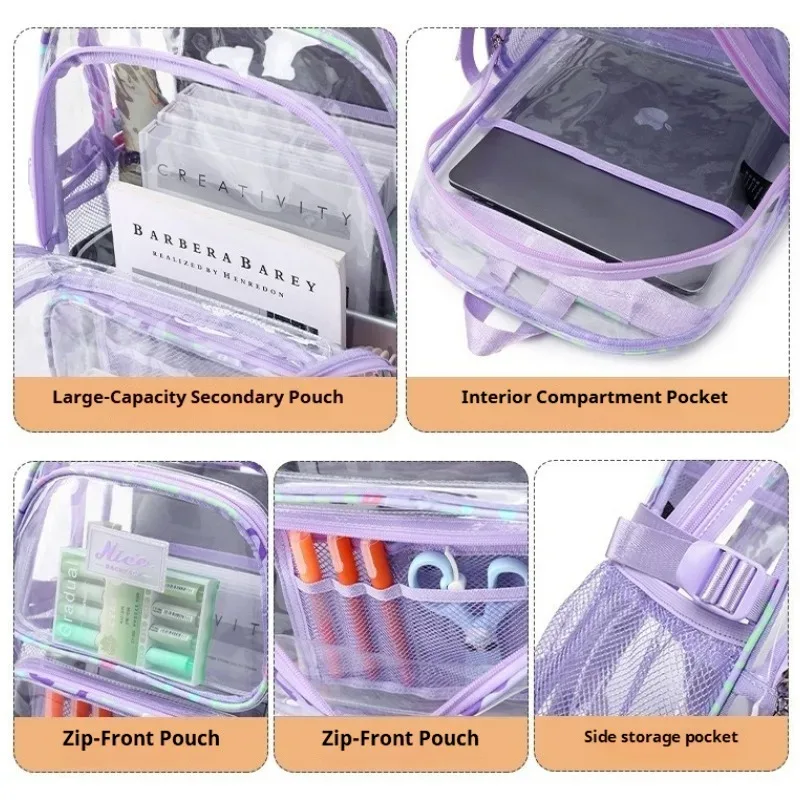 sac à dos transparent en pvc pour adolescentes, sacs d'école pour étudiantes, sac à dos de sport décontracté, grande capacité, imperméable, sac à dos de voyage pour la plage
