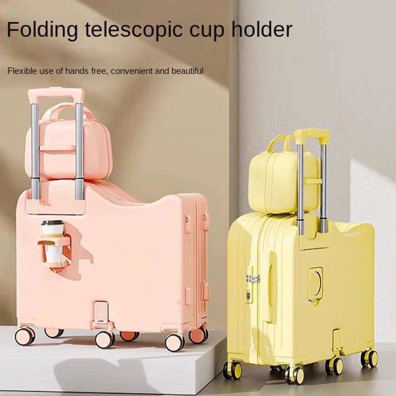 Bagage pour enfants peut s'asseoir, valise de 18/20 pouces, ensemble de bagages à Six roues, bagages de 22/24 pouces avec porte-gobelet USB, valise de voyage