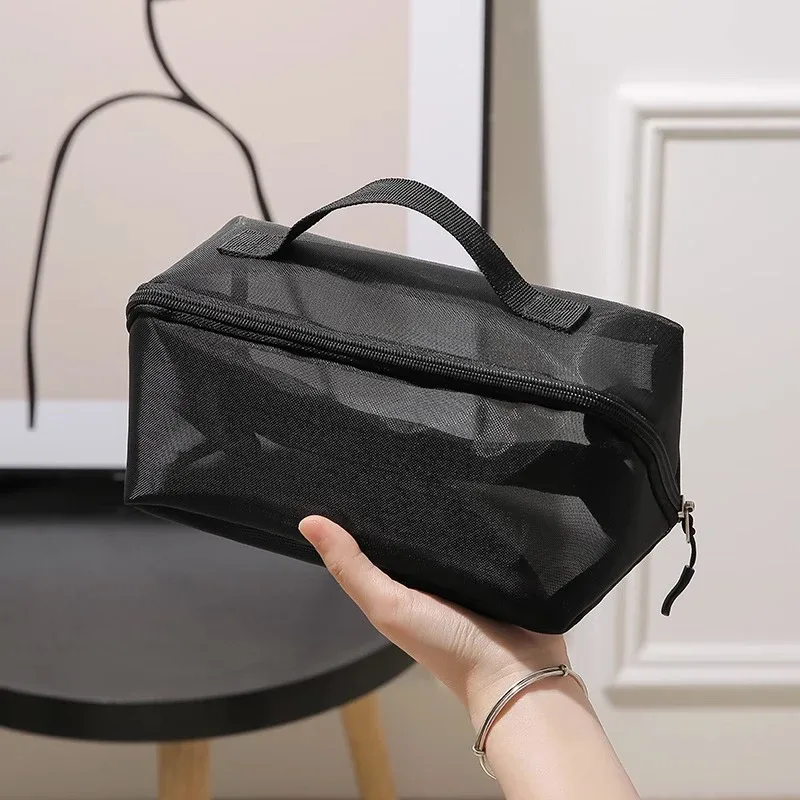 sacs à cosmétiques transparents en maille, petite et grande trousse de maquillage noire, trousse de toilette de voyage portable, étui de rangement pour rouge à lèvres, poudres