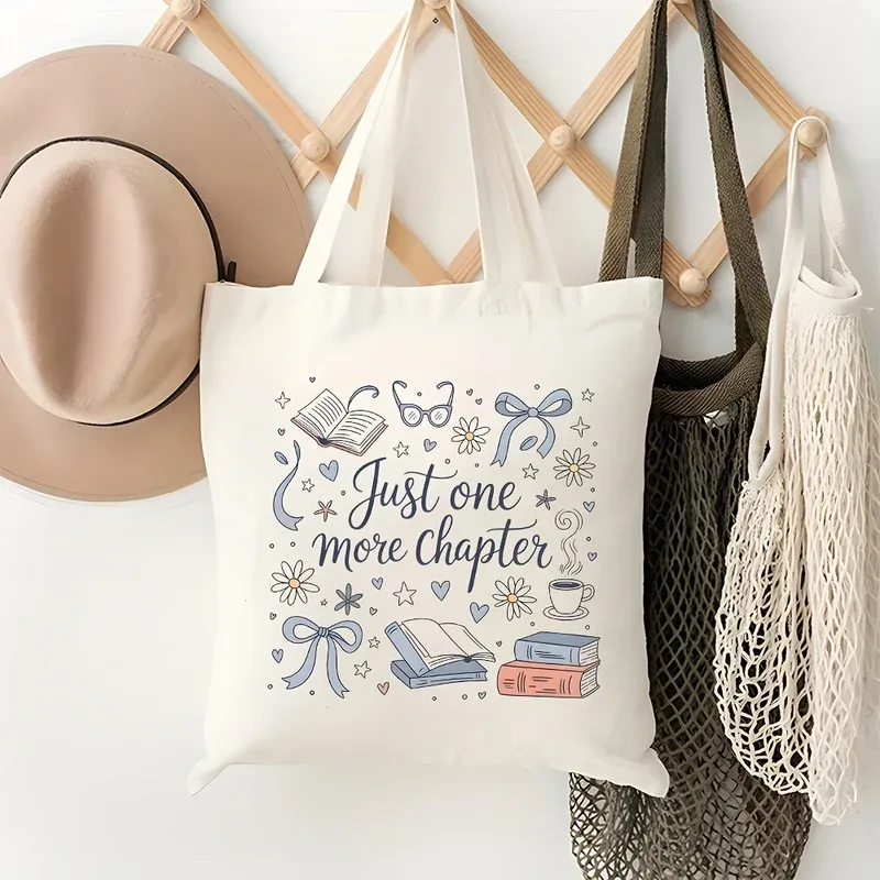 sac à bandoulière avec un motif sur le thème des livres, livré avec un nœud marguerite et un slogan de lecture, idéal pour les trajets quotidiens, le travail, ou comme cadeau.