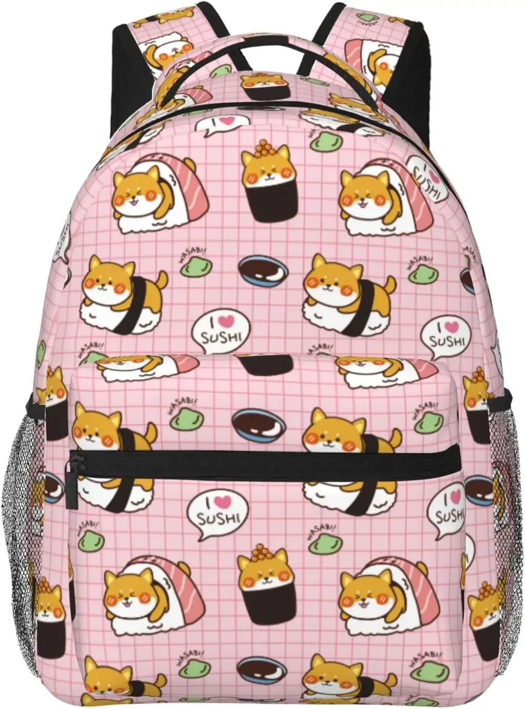 sac à dos pour ordinateur portable léger kawaii shiba inu dog sushi pour hommes et femmes, cartable universitaire, sac à dos décontracté, sac de voyage