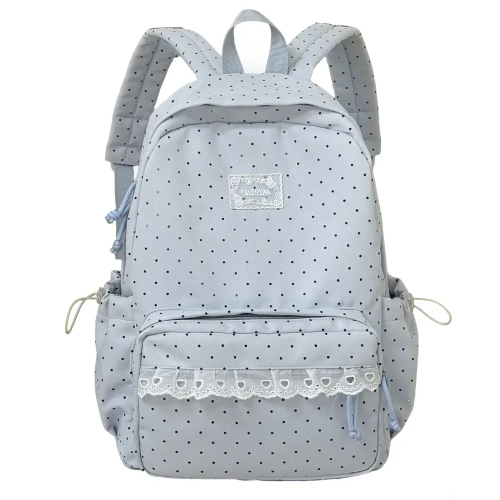 sac à dos y2k à pois, style minimaliste, grande capacité, avec dentelle, léger, design nœud, idéal pour étudiants, cadeau