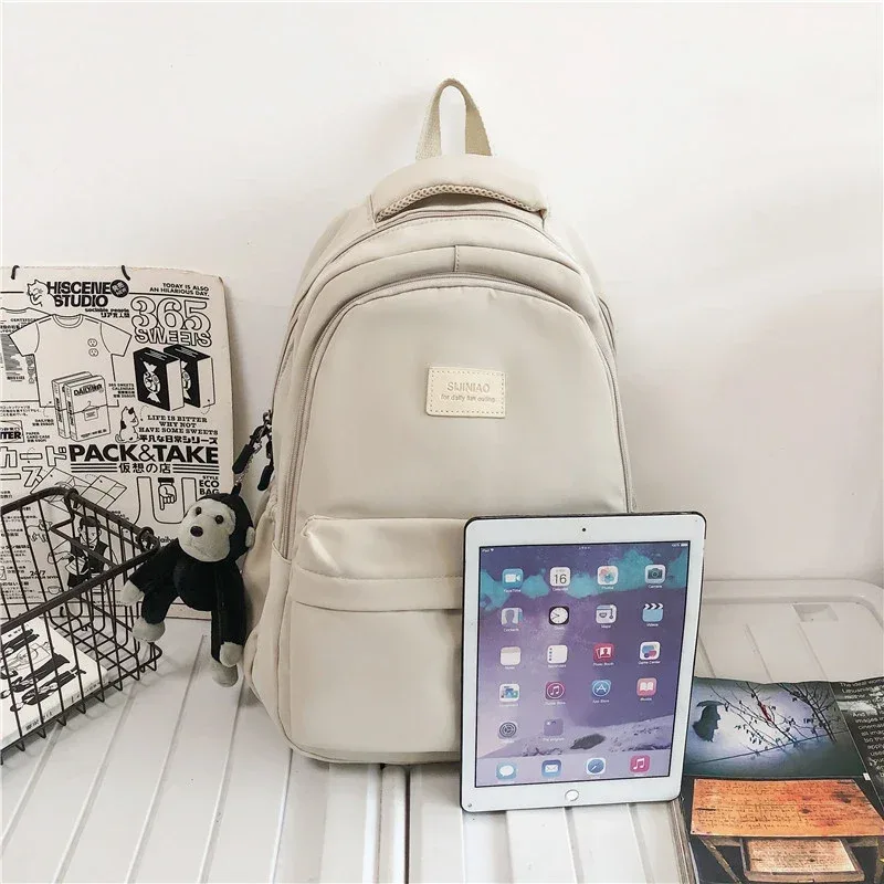 sac à dos de couleur unie pour femmes, sac de livre d'université multi-poches, sacs à dos décontractés pour ordinateur portable, cartable pour hommes et adolescentes, sacs d'école pour filles