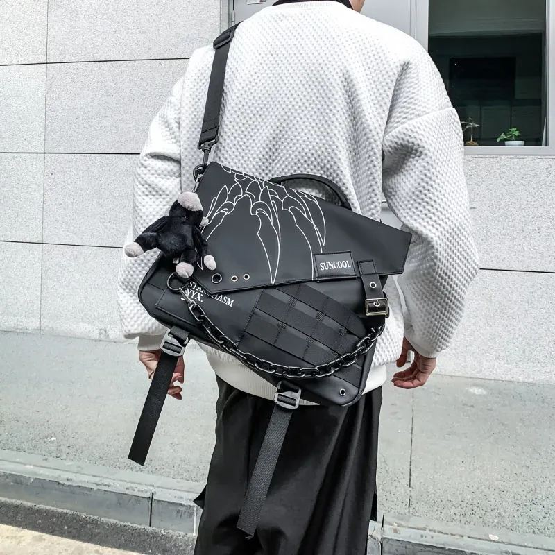 Sac à bandoulière Hip Hop Punk Techwear pour hommes et femmes, sac d'école étanche multifonction, sac de messager pour ordinateur portable de voyage à démarrage unique