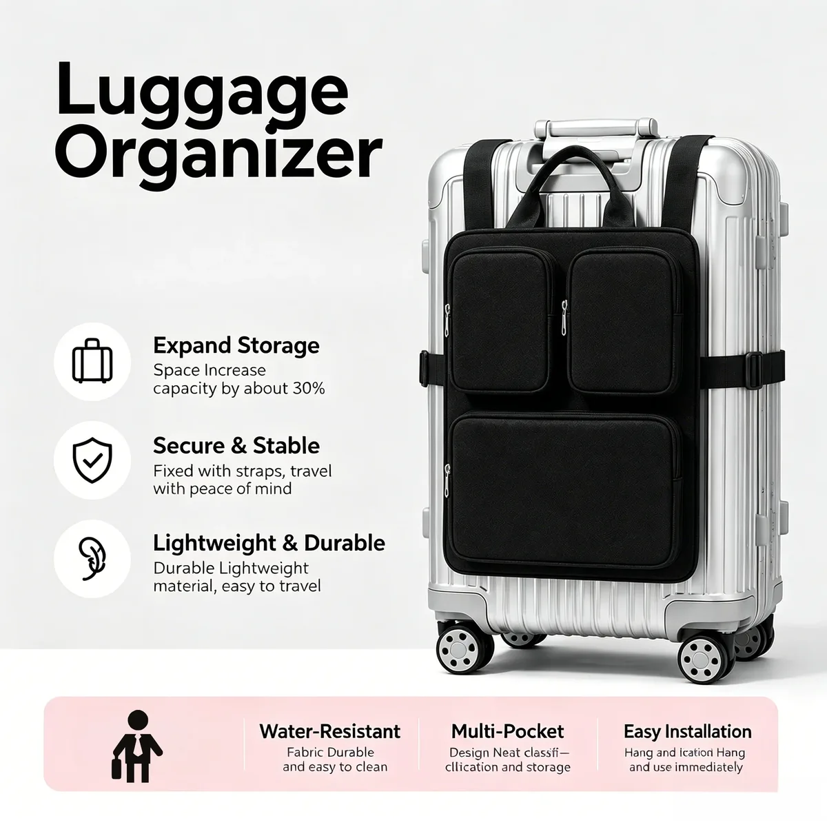 nouvelle valise magnétique multifonctionnelle à grande capacité avec chariot fixe pour les voyages d'affaires et les trajets quotidiens, sac d'extension