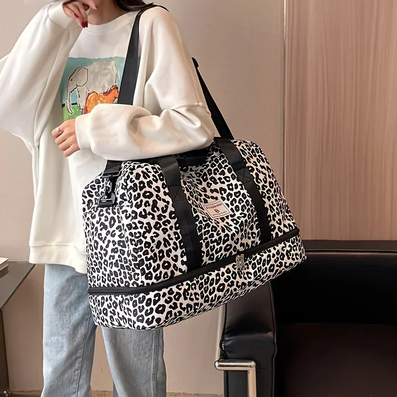sac de voyage en nylon de grande capacité avec imprimé animal, sac de sport et de gym, sac de week-end portable pour femmes, sac de nuit.
