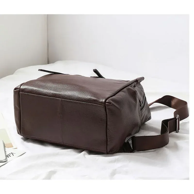sac à dos de voyage décontracté pour femme, 100% cuir de vache naturel, grand cartable de style preppy pour fille, sac à dos pour ordinateur portable, café, 2025