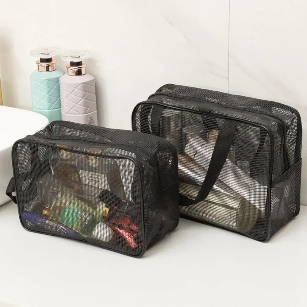 sac de rangement de douche en maille pliable, fourre-tout, sac de maquillage, grande capacité, trousse de toilette de voyage portable, trousse de natation